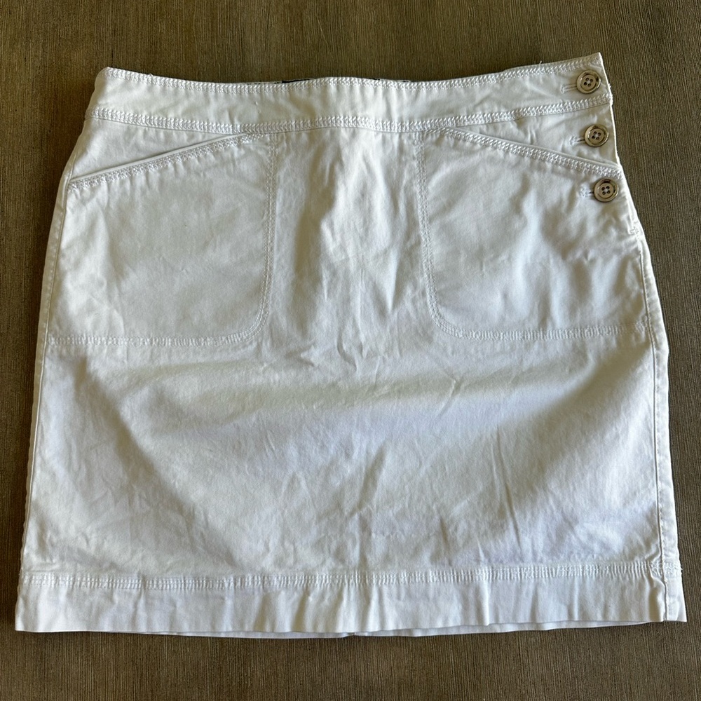 White House Black Market white cotton mini Skirt with side buttons